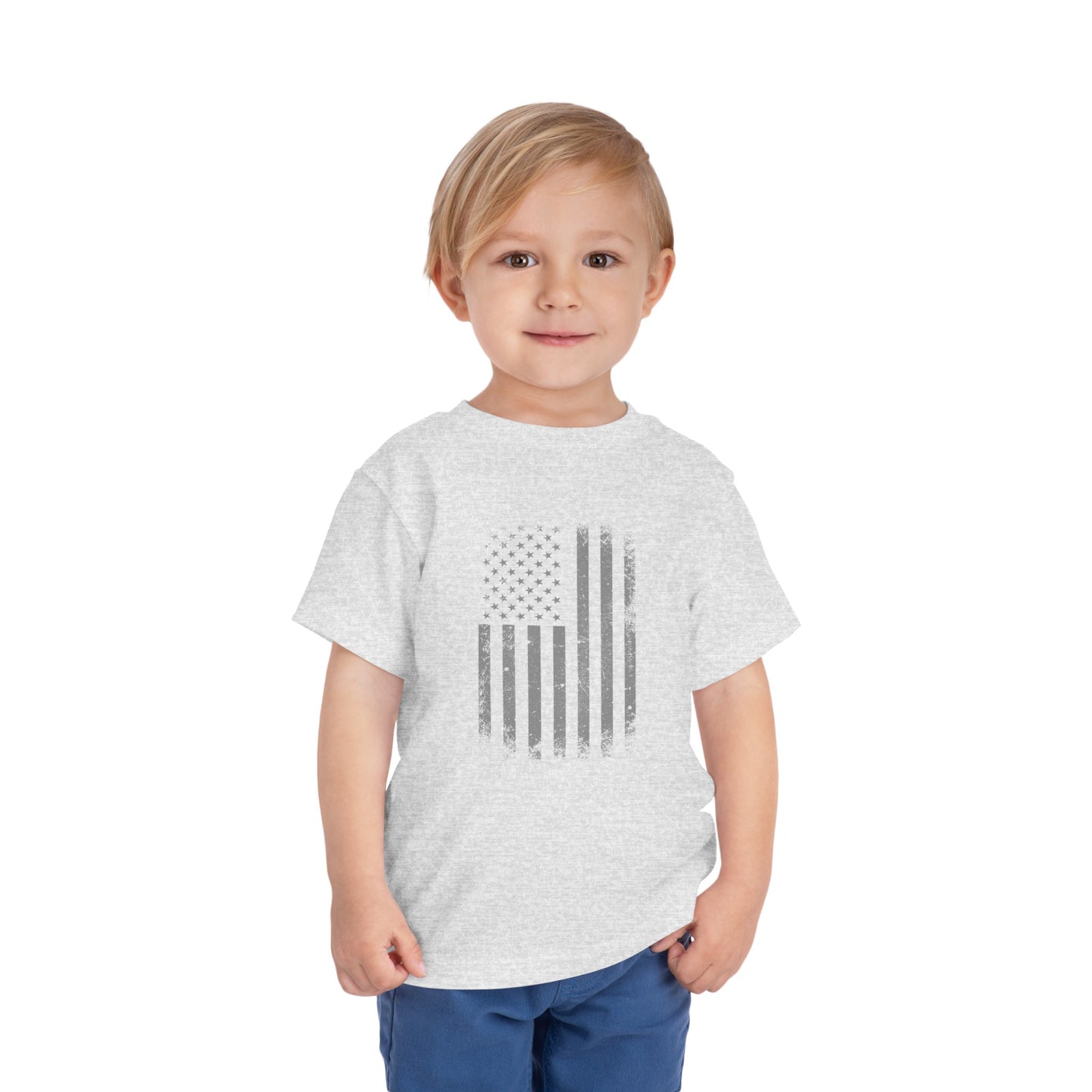 American Flag Toddler Heather Tee - Soft Airlume Cotton, Comfortable & Stylish