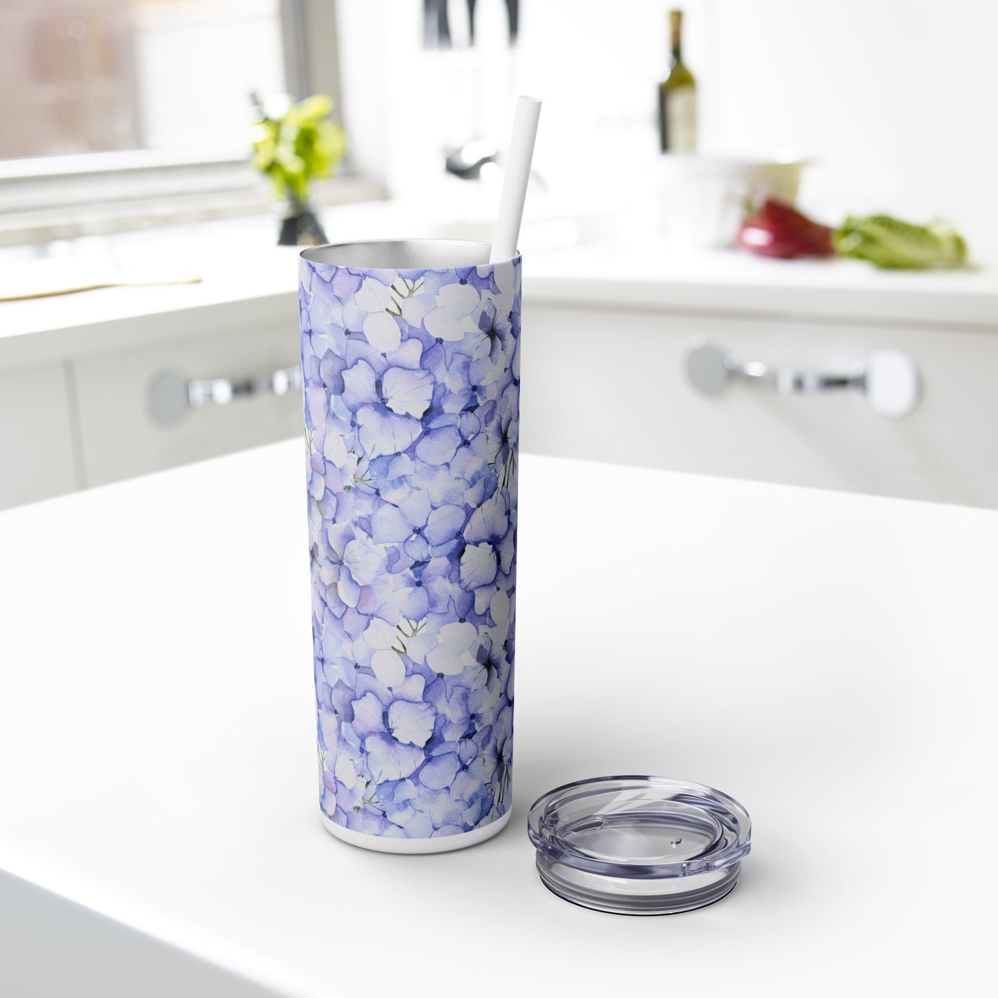 Summer Hydrangea Skinny Tumbler with Straw, 20oz
