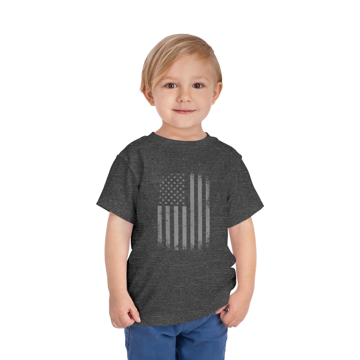 American Flag Toddler Heather Tee - Soft Airlume Cotton, Comfortable & Stylish