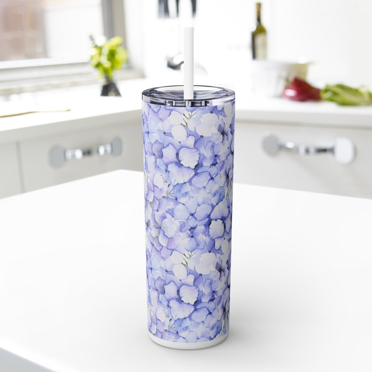 Summer Hydrangea Skinny Tumbler with Straw, 20oz