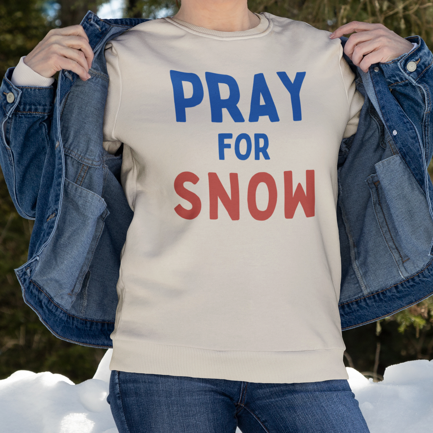 PRAY FOR SNOW - Unisex Lightweight Crewneck Sweatshirt