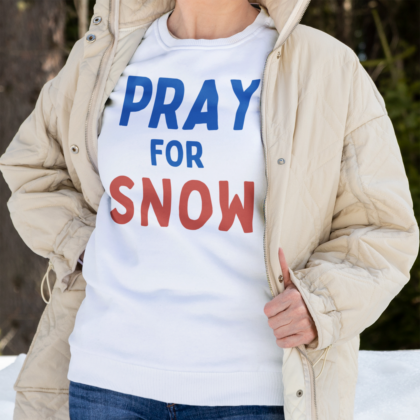 PRAY FOR SNOW - Unisex Lightweight Crewneck Sweatshirt