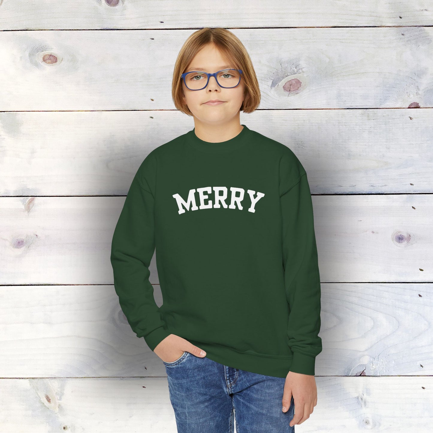 Holiday MERRY - YOUTH Unisex Heavy Blend™ Crewneck Sweatshirt