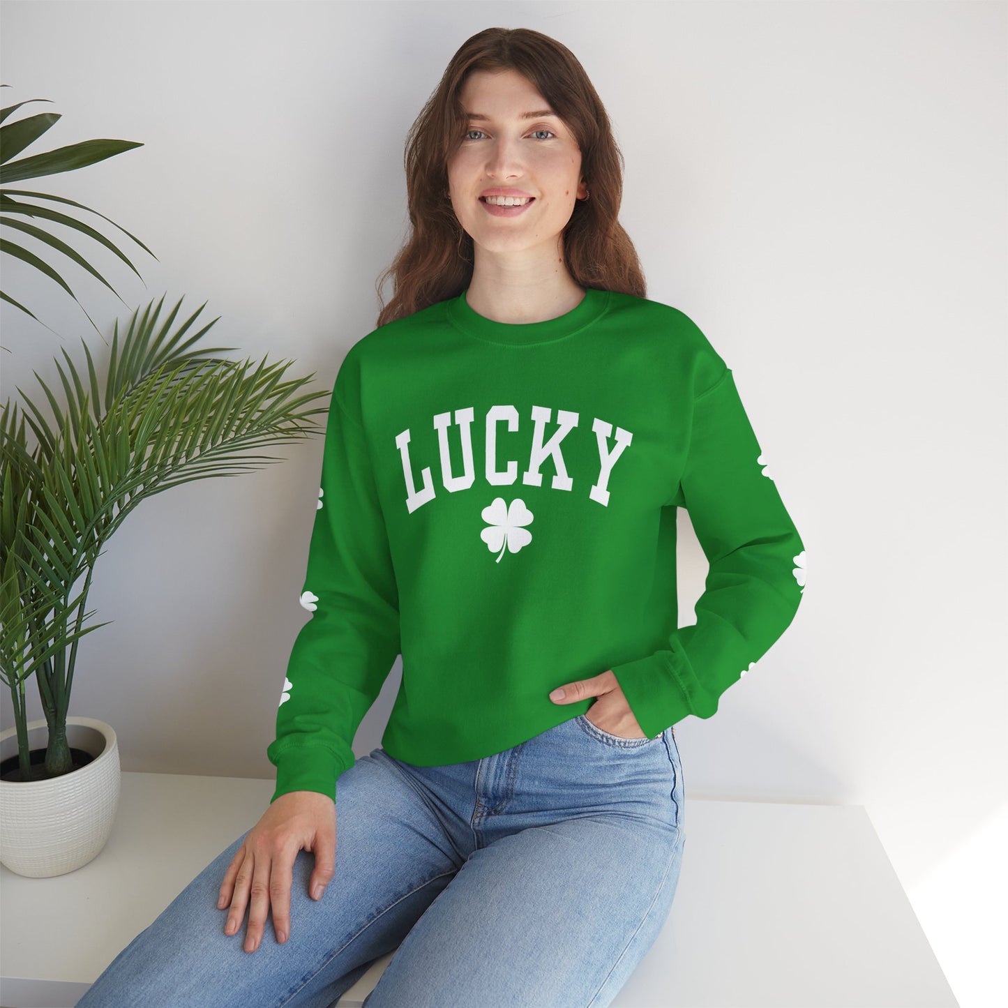 St Patricks Day Crewneck Sweatshirt with Shamrocks