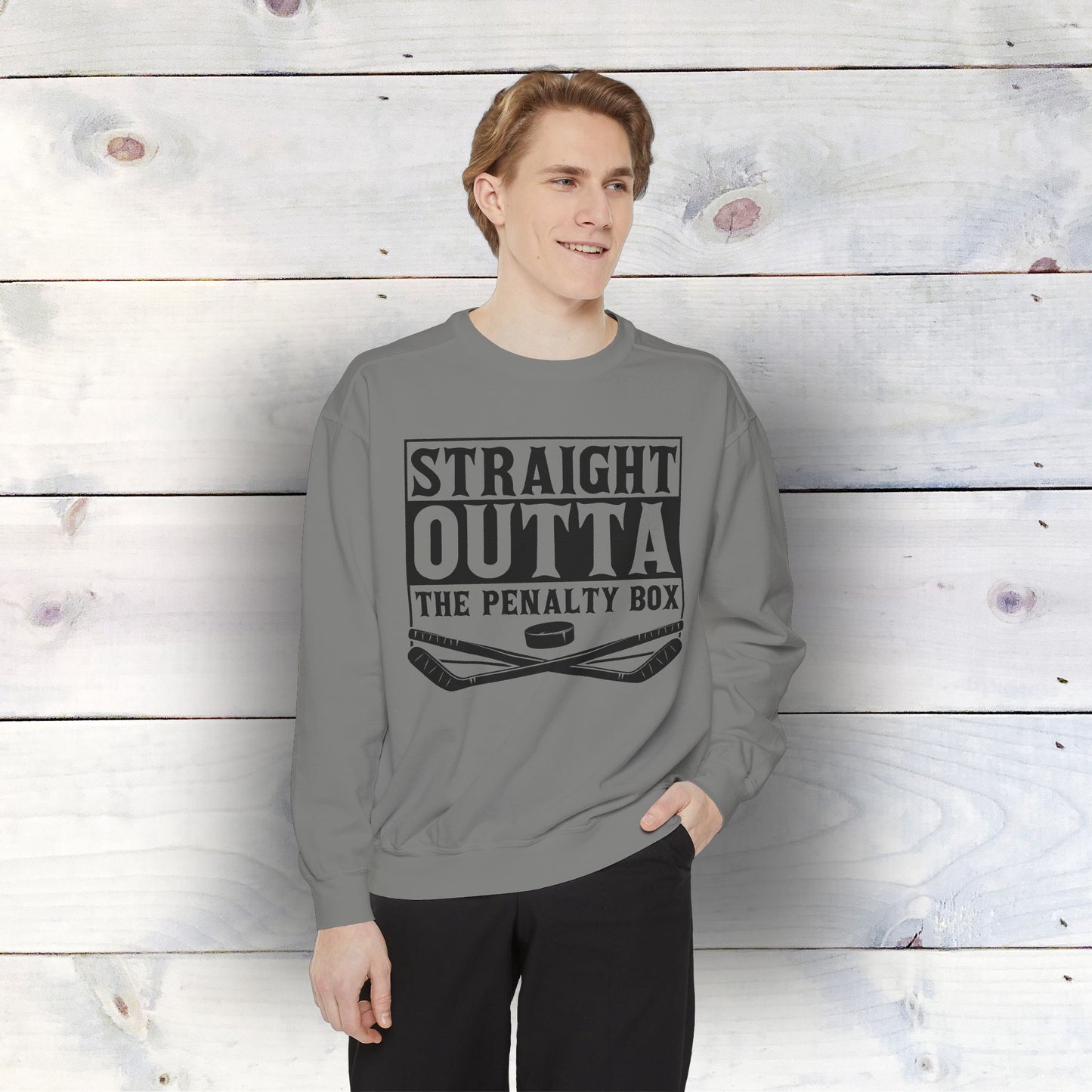 Staight Outta the Penalty Box Garment-Dyed Unisex Sweatshirt - Sustainable Ring-Spun Cotton & Polyester Blend