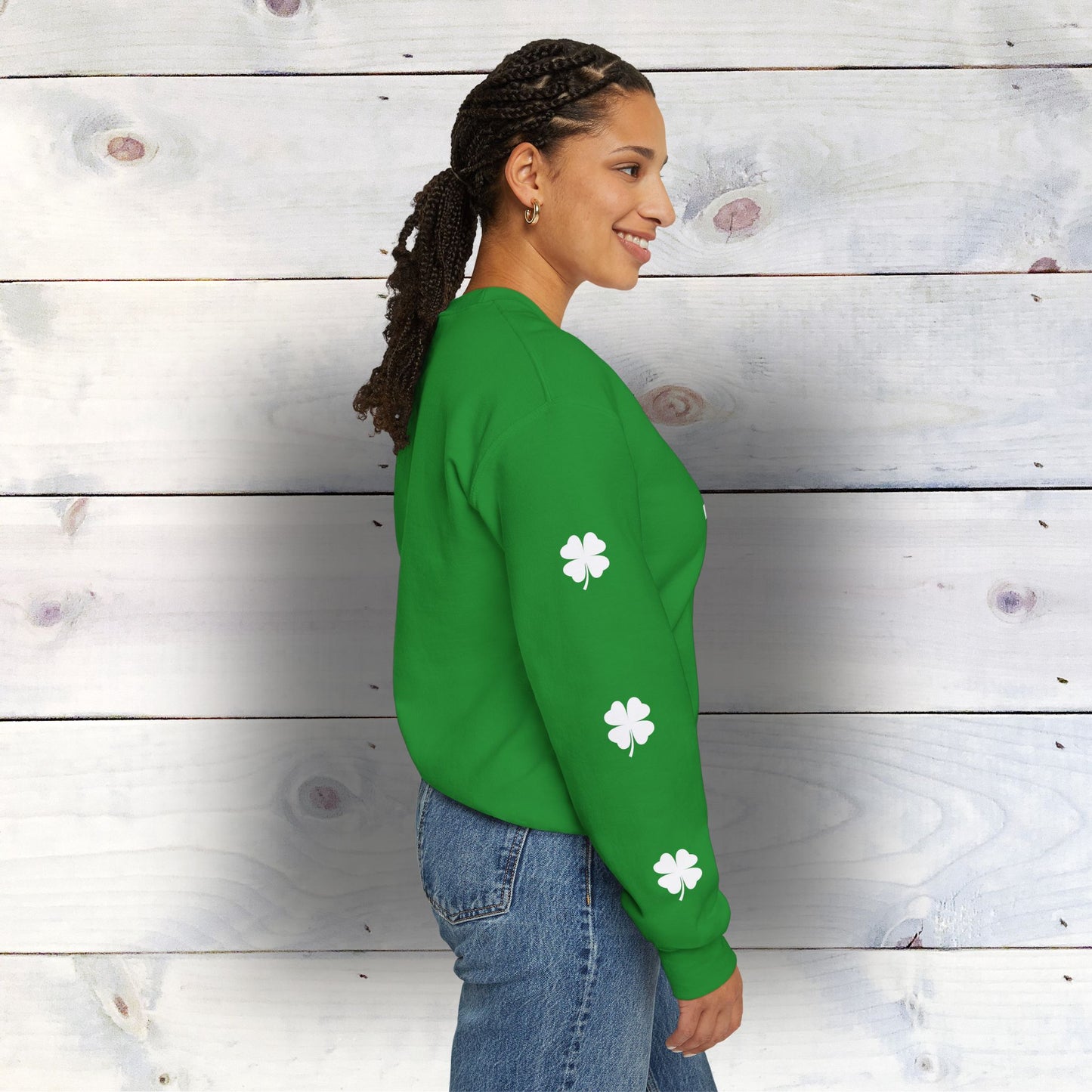 St Patricks Day Crewneck Sweatshirt with Shamrocks