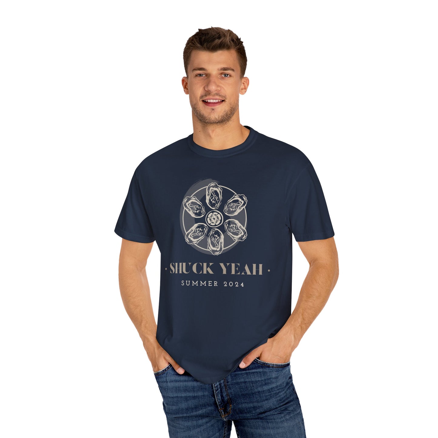 Shuck Yeah Summer 2024 Oyster T-Shirt - Comfort Colors 1717, 100% Ring-Spun Cotton, Relaxed Fit