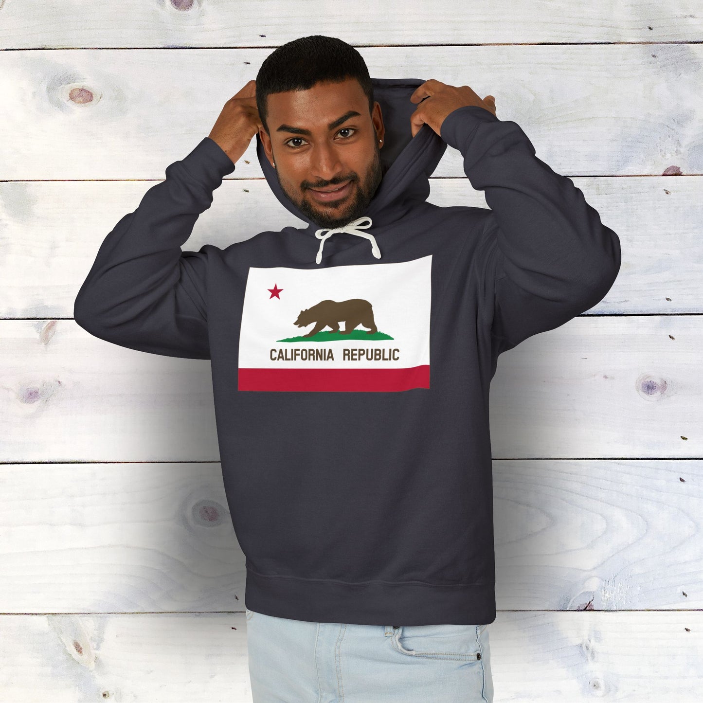 California Republic State Flag Unisex Lightweight Hooded Sweatshirt