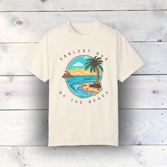 Coolest Dad on the Beach T-Shirt - Comfort Colors 1717, Ultra-Soft Ring-Spun Cotton, Relaxed Fit