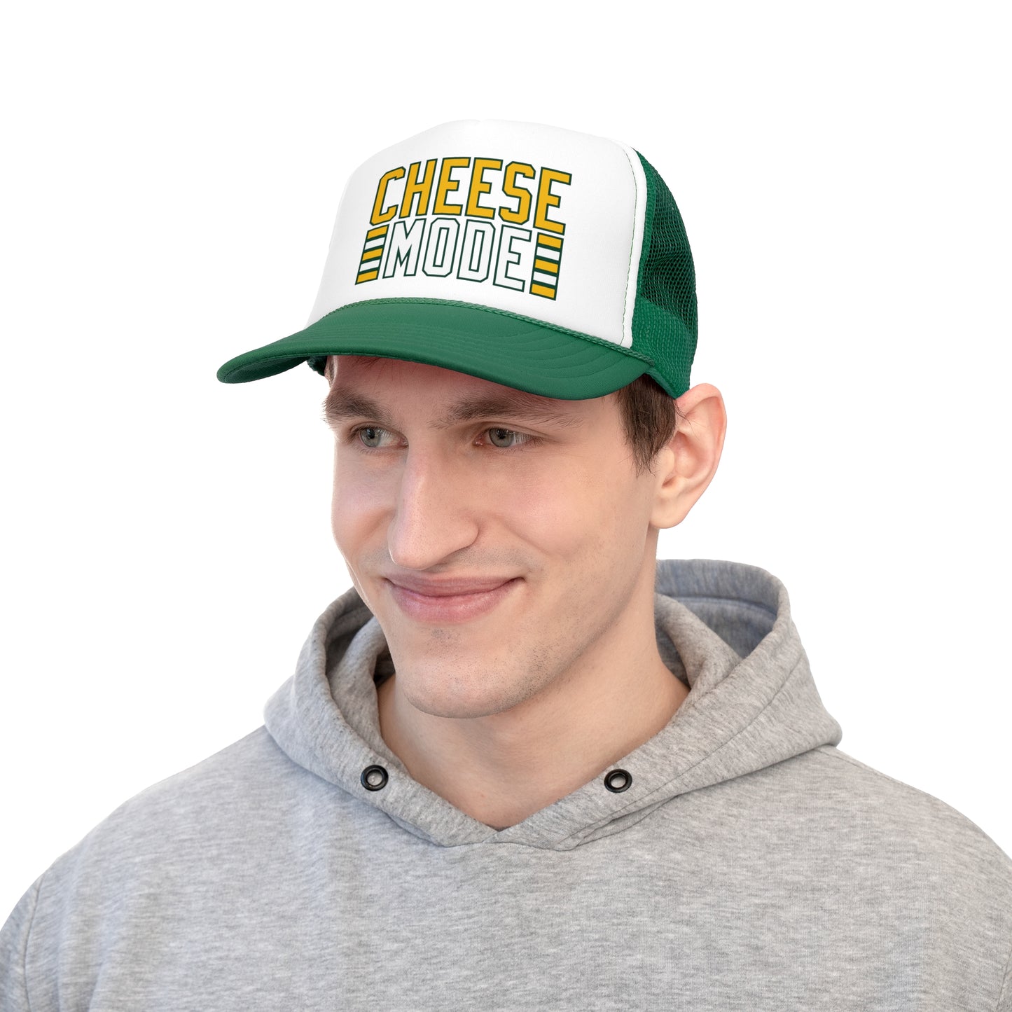 Green Bay 'Cheese Mode' Trucker Hat - Adjustable, Durable Mesh Back Cap