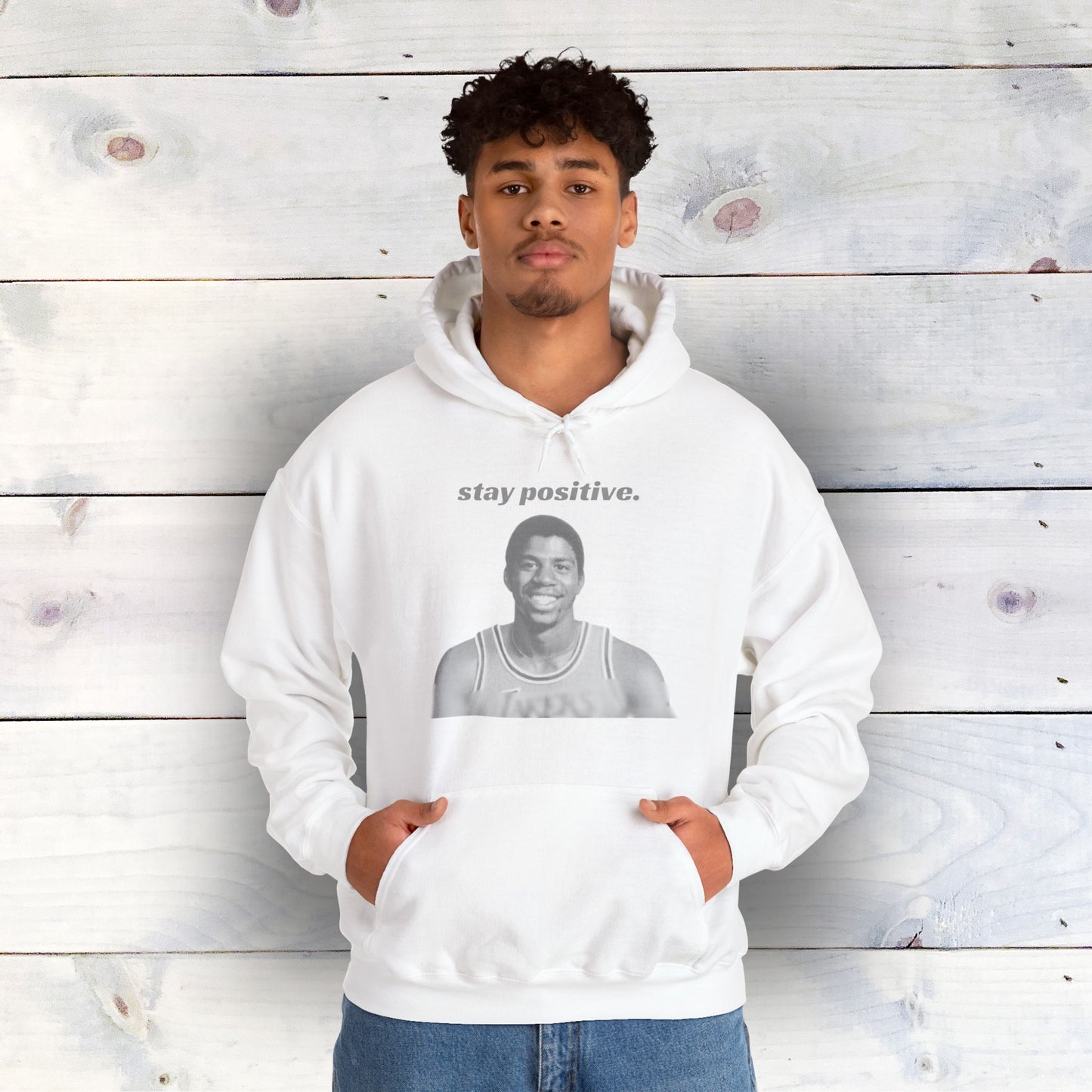 Magic Johnson 'Stay Positive' Cotton/Polyester-Blend Hoodie - Ultra-Soft & Inspirational