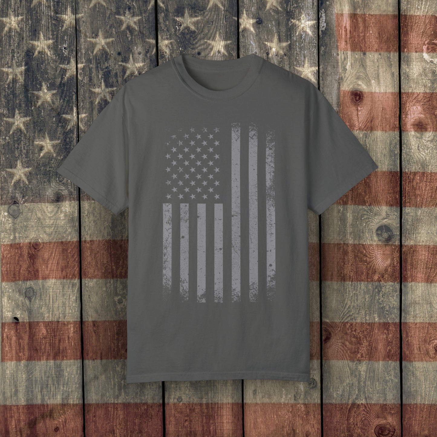 American Flag T-Shirt - Comfort Colors 1717, Vertical Design, 100% Ring-Spun Cotton