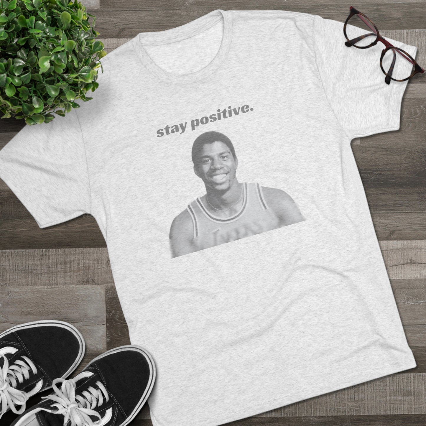 Magic Johnson 'Stay Positive' Tri-Blend T-Shirt - Ultra-Soft & Inspirational