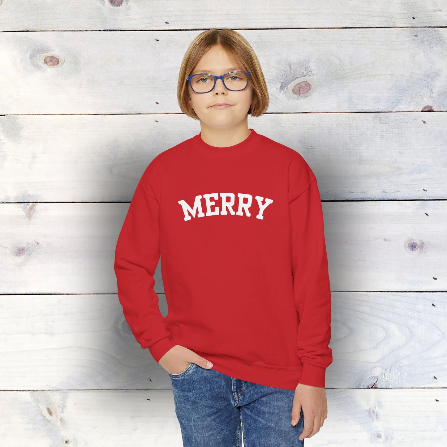 Holiday MERRY - YOUTH Unisex Heavy Blend™ Crewneck Sweatshirt