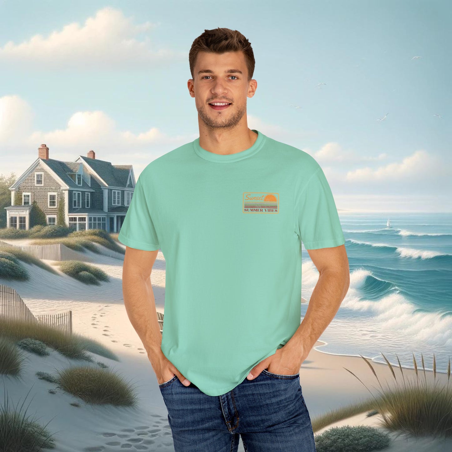 Summer Vibes Beachy T-Shirt - Comfort Colors 1717, 100% Ring-Spun Cotton, Relaxed Fit