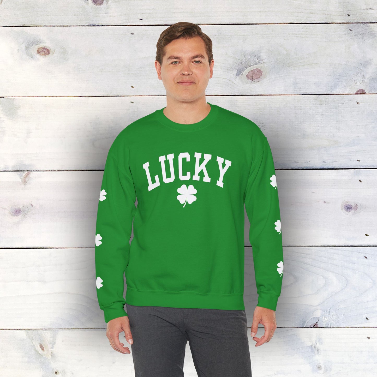 St Patricks Day Crewneck Sweatshirt with Shamrocks