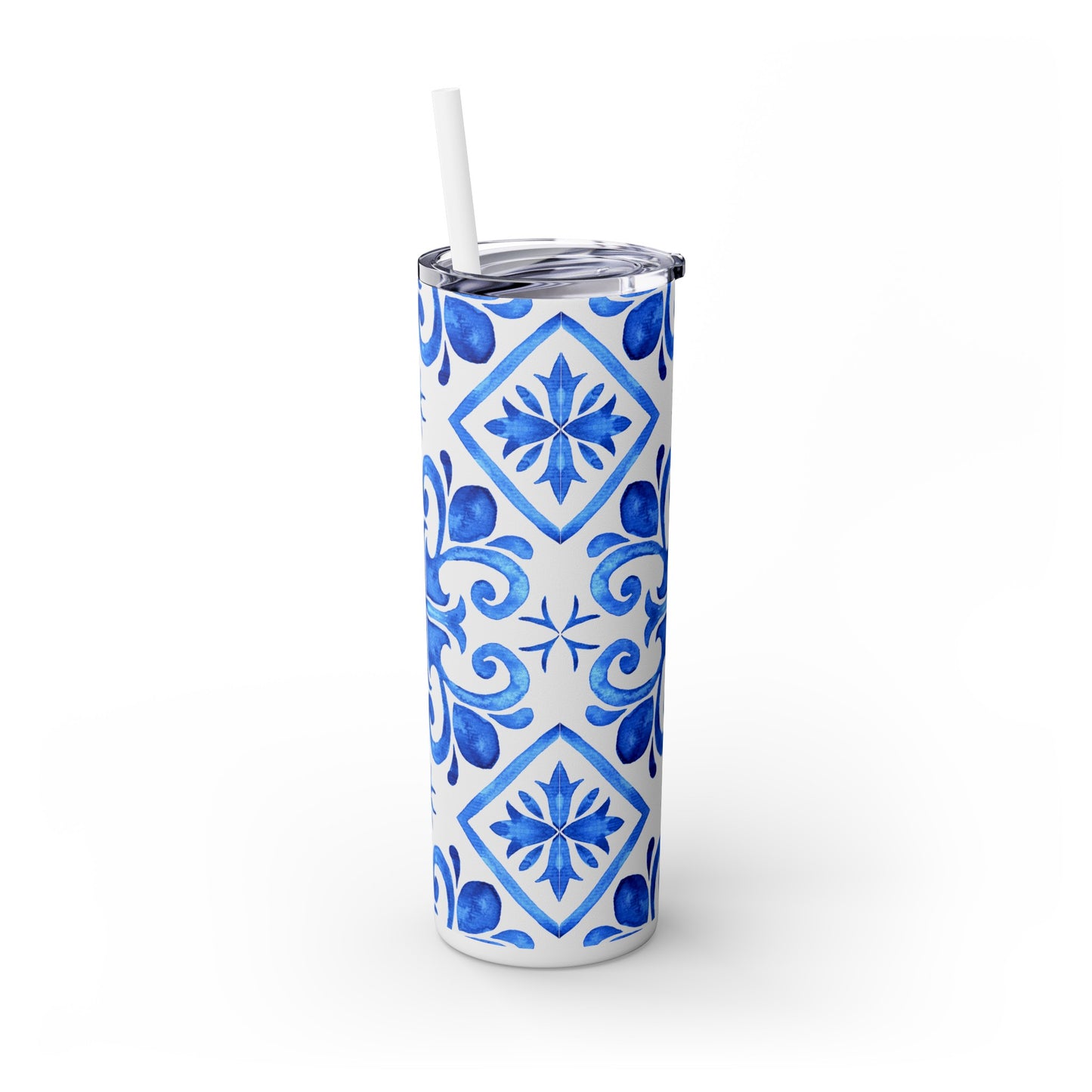 Mediterranean charm Blue and White Skinny Tumbler - 20oz, Keeps Drinks Hot or Cold, Perfect for On-the-Go