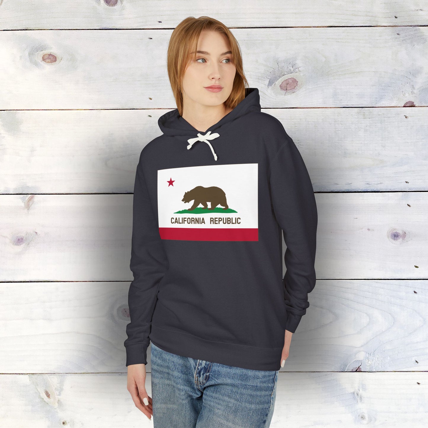 California Republic State Flag Unisex Lightweight Hooded Sweatshirt