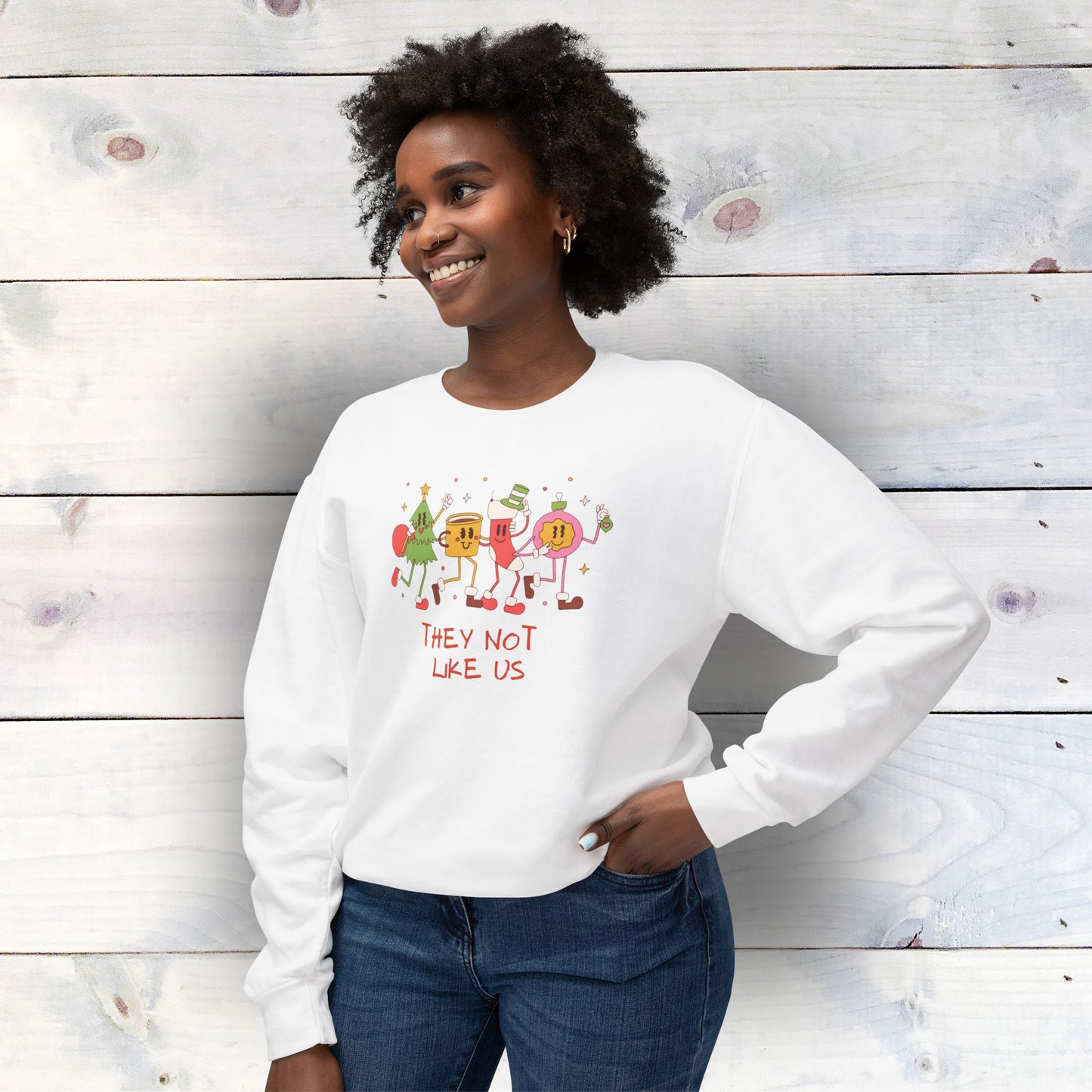 Christmas - They Not Like Us - Unisex Lightweight Crewneck Sweatshirt