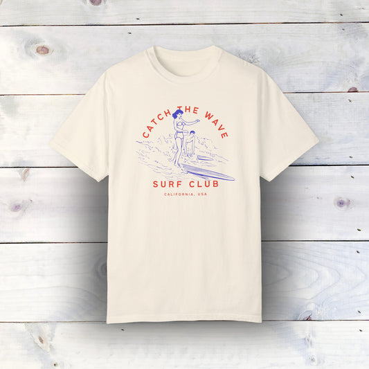 Catching Waves Surf Club T-Shirt - Comfort Colors 1717, 100% Ring-Spun Cotton, Relaxed Fit