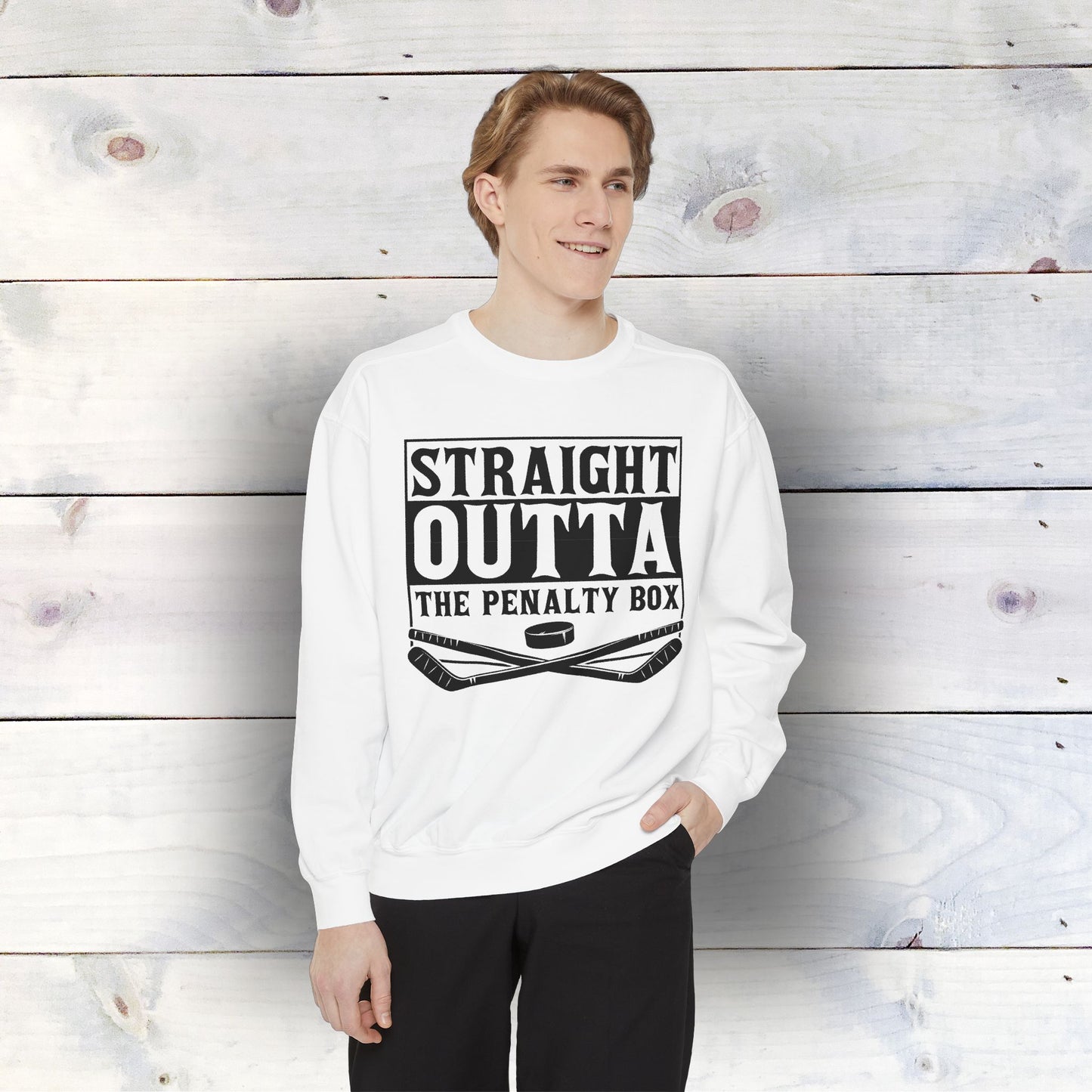 Staight Outta the Penalty Box Garment-Dyed Unisex Sweatshirt - Sustainable Ring-Spun Cotton & Polyester Blend