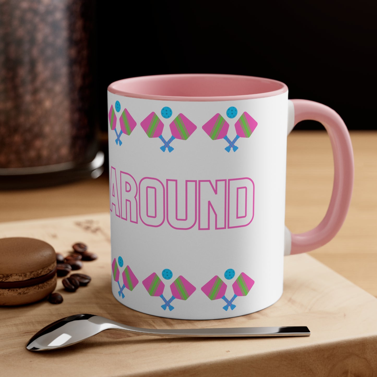 Dinking Around - Pickleball Coffee Mug - 11oz White Ceramic with Colorful Interior and Handle