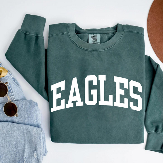 Eco-Friendly EAGLES Garment-Dyed Sweatshirt - Sustainable Ring-Spun Cotton & Polyester Blend