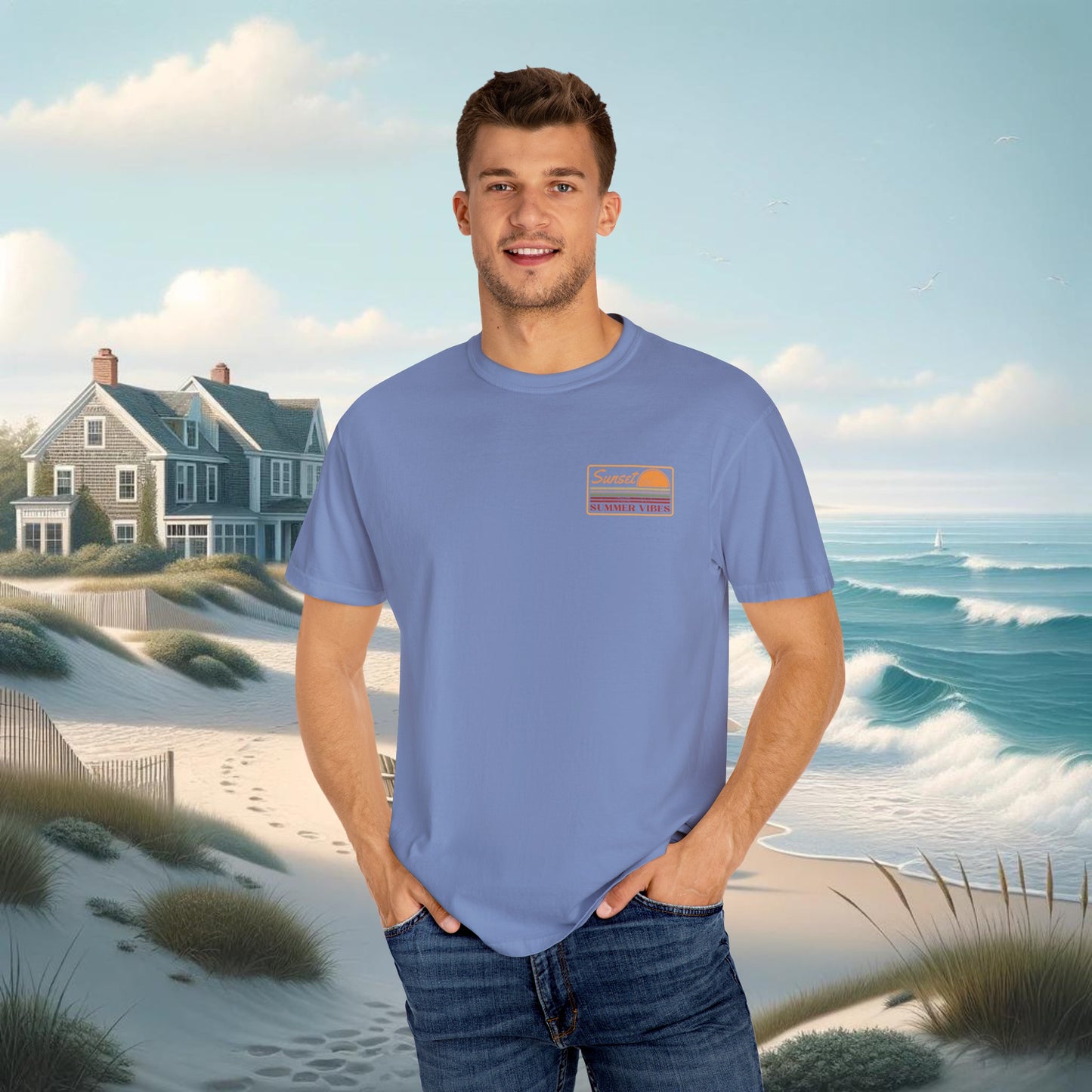 Summer Vibes Beachy T-Shirt - Comfort Colors 1717, 100% Ring-Spun Cotton, Relaxed Fit
