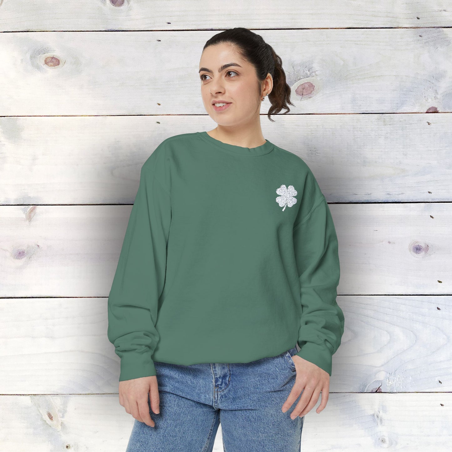 Embroidered Shamrock Unisex Garment-Dyed Sweatshirt - Cozy St. Patrick's Day Apparel