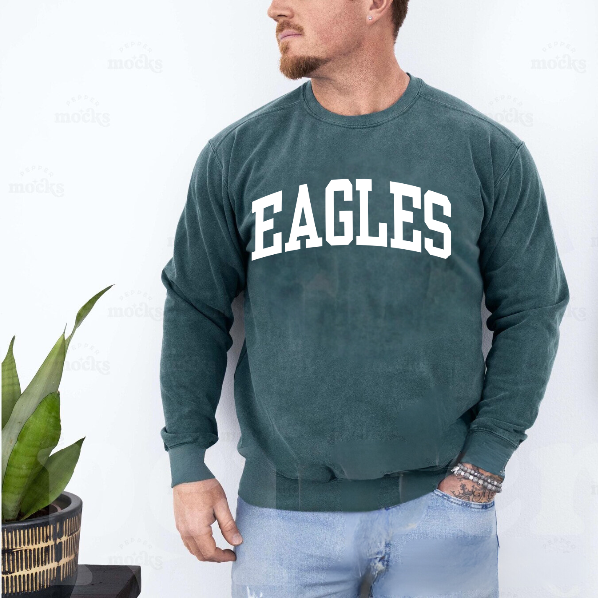 Eco-Friendly EAGLES Garment-Dyed Sweatshirt - Sustainable Ring-Spun Cotton & Polyester Blend