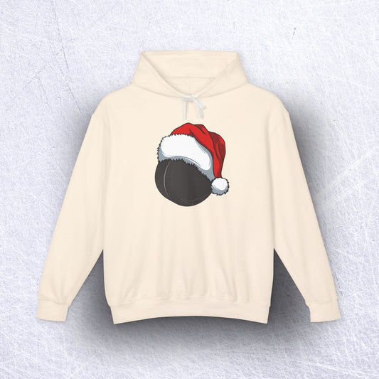 Hockey Puck Santa Lightweight Hoodie – 100% Ethically Sourced Cotton & Sustainable Style