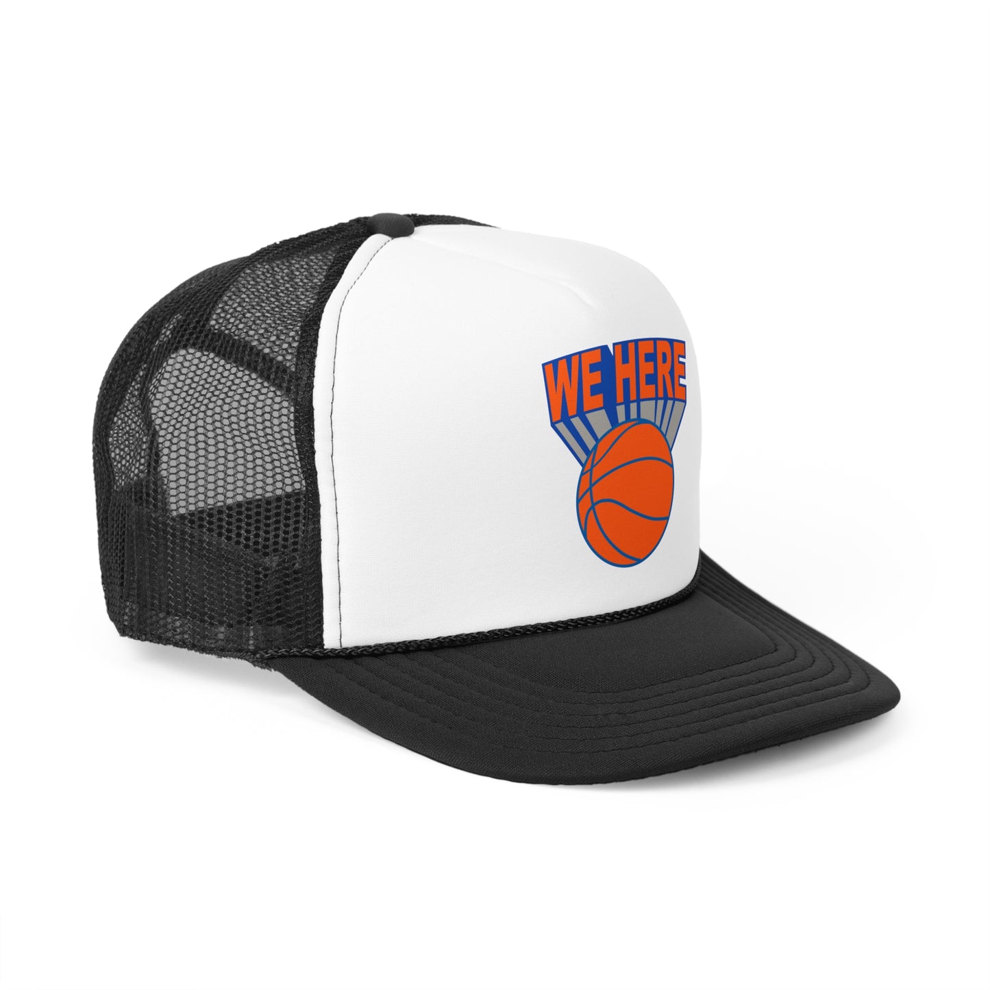 New York 'We Here' Trucker Hat - Adjustable Snapback, Durable Polyester & Nylon Mesh