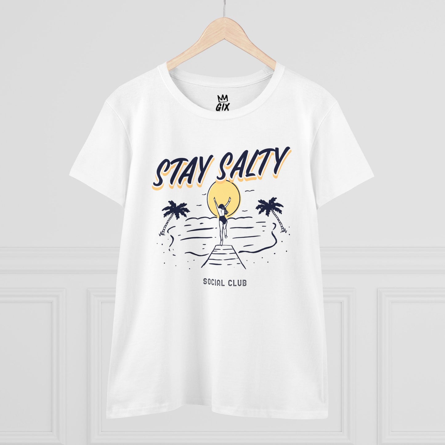 Stay Salty Women's Beach T-Shirt - 100% Cotton, Semi-Fitted, Soft and Comfy
