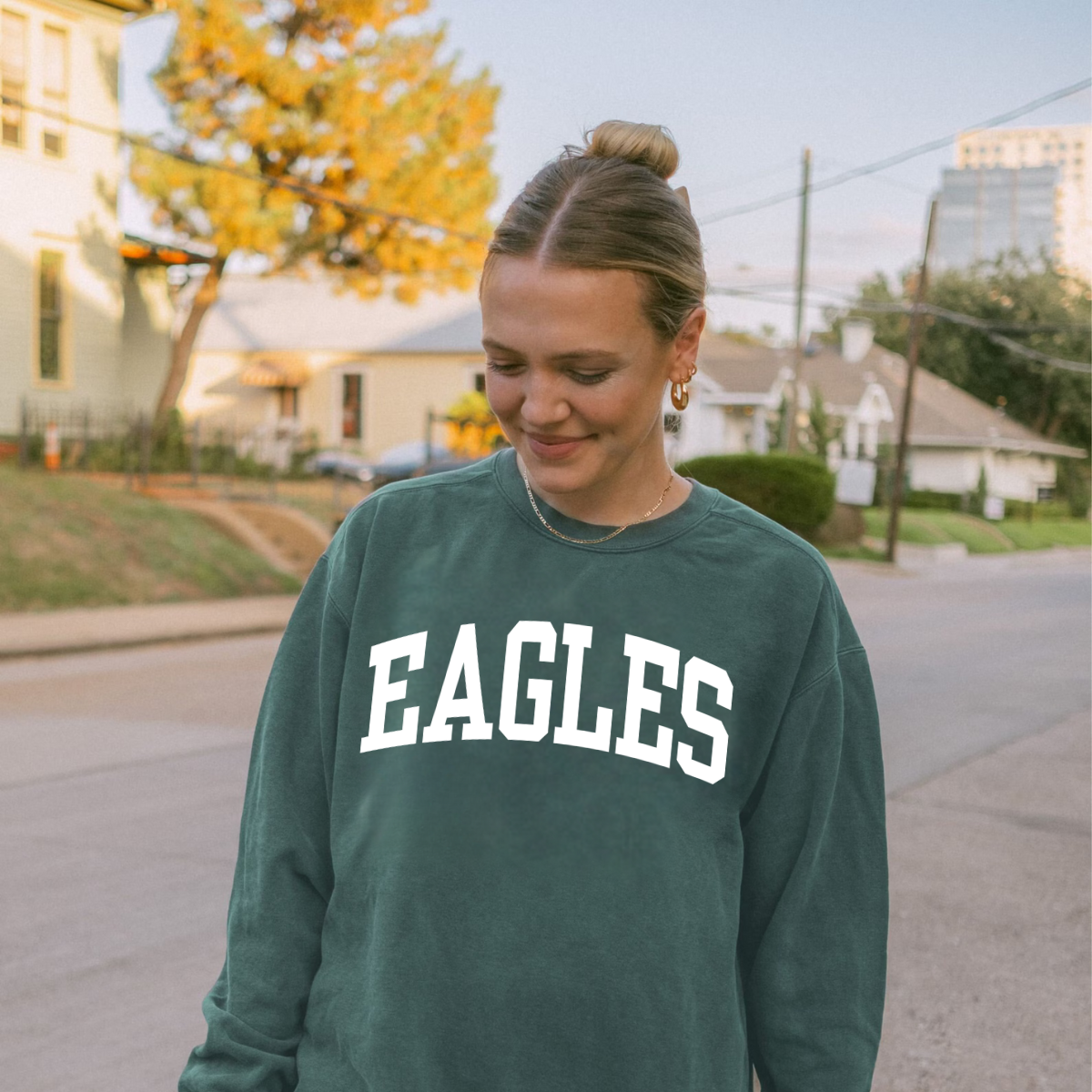 Eco-Friendly EAGLES Garment-Dyed Sweatshirt - Sustainable Ring-Spun Cotton & Polyester Blend