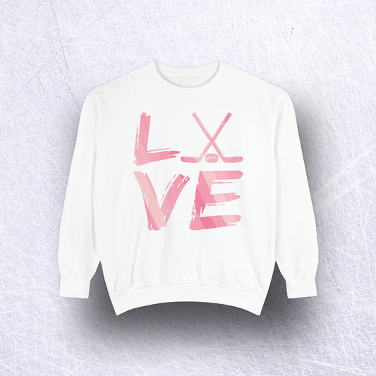 Hockey LOVE Garment-Dyed Unisex Sweatshirt - Sustainable Ring-Spun Cotton & Polyester Blend