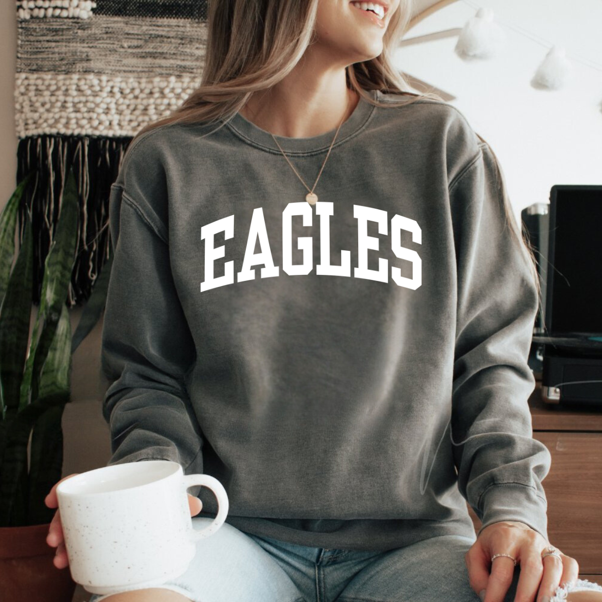 Eco-Friendly EAGLES Garment-Dyed Sweatshirt - Sustainable Ring-Spun Cotton & Polyester Blend