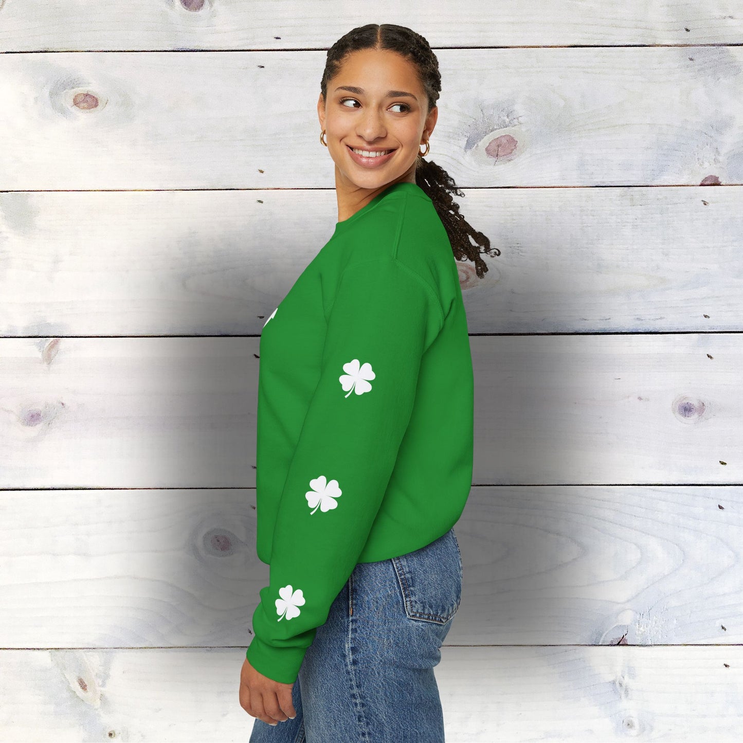 St Patricks Day Crewneck Sweatshirt with Shamrocks