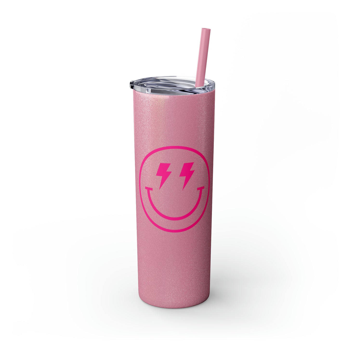 Preppy Pink Smiley  - Skinny Tumbler with Straw, 20oz
