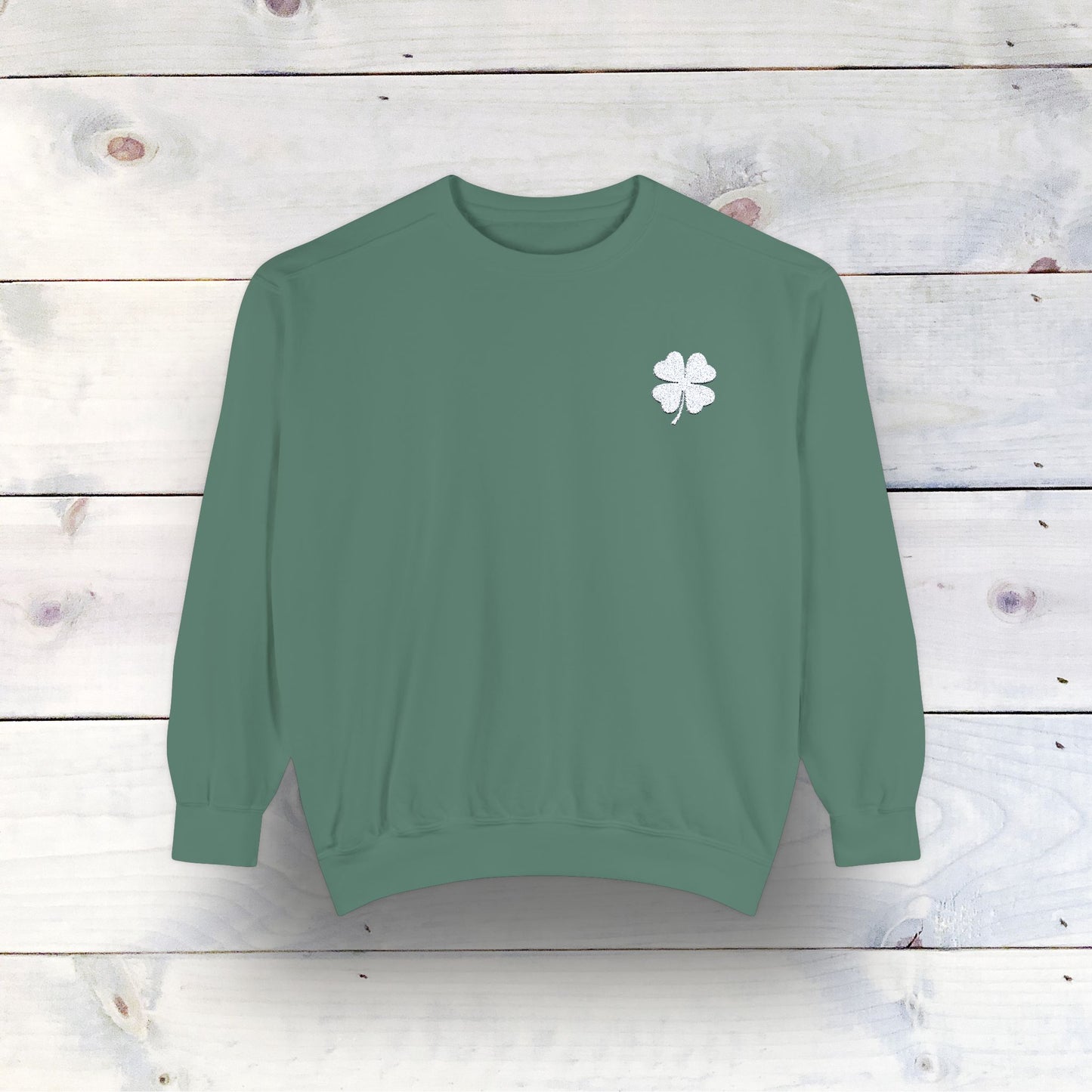 Embroidered Shamrock Unisex Garment-Dyed Sweatshirt - Cozy St. Patrick's Day Apparel