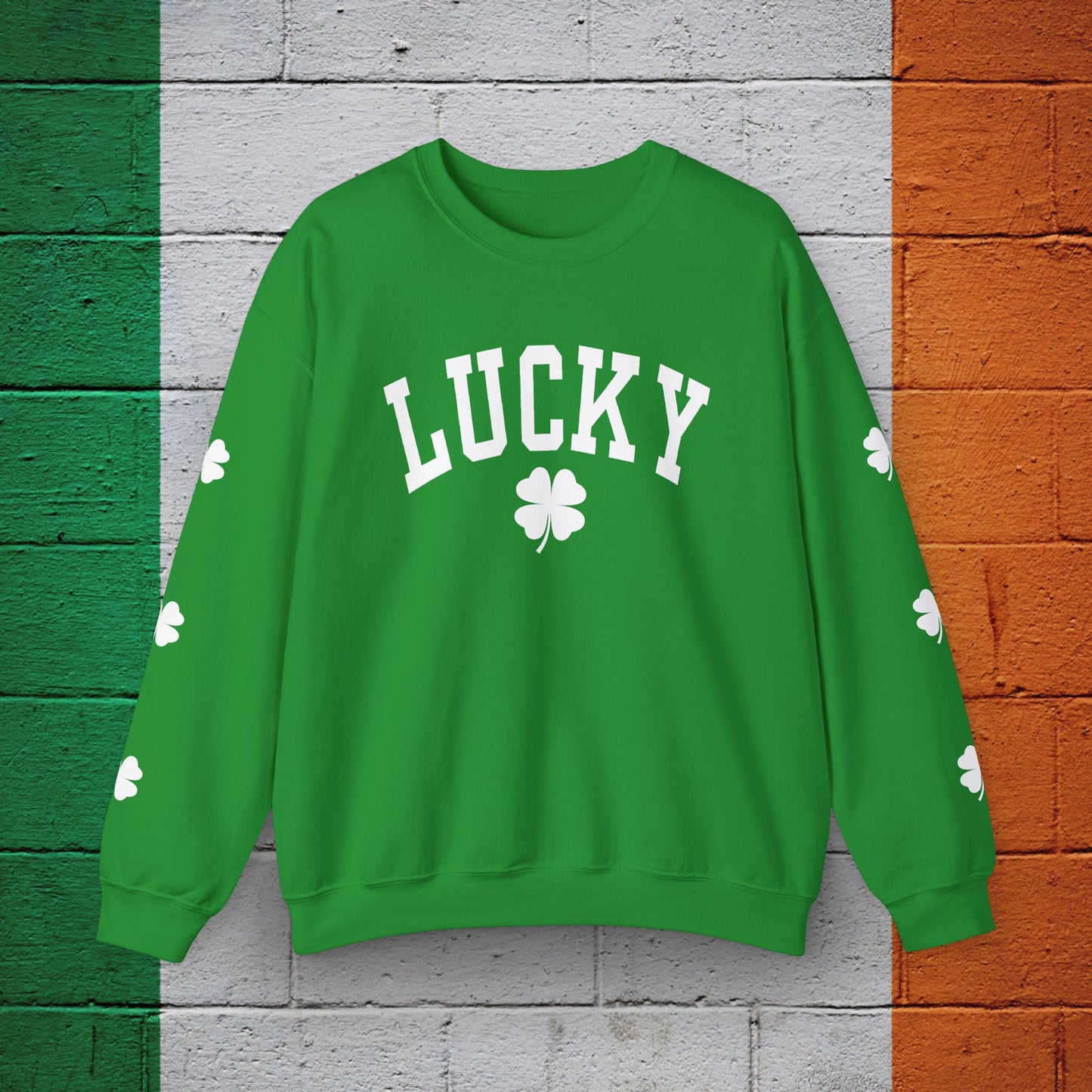 St Patricks Day Crewneck Sweatshirt with Shamrocks