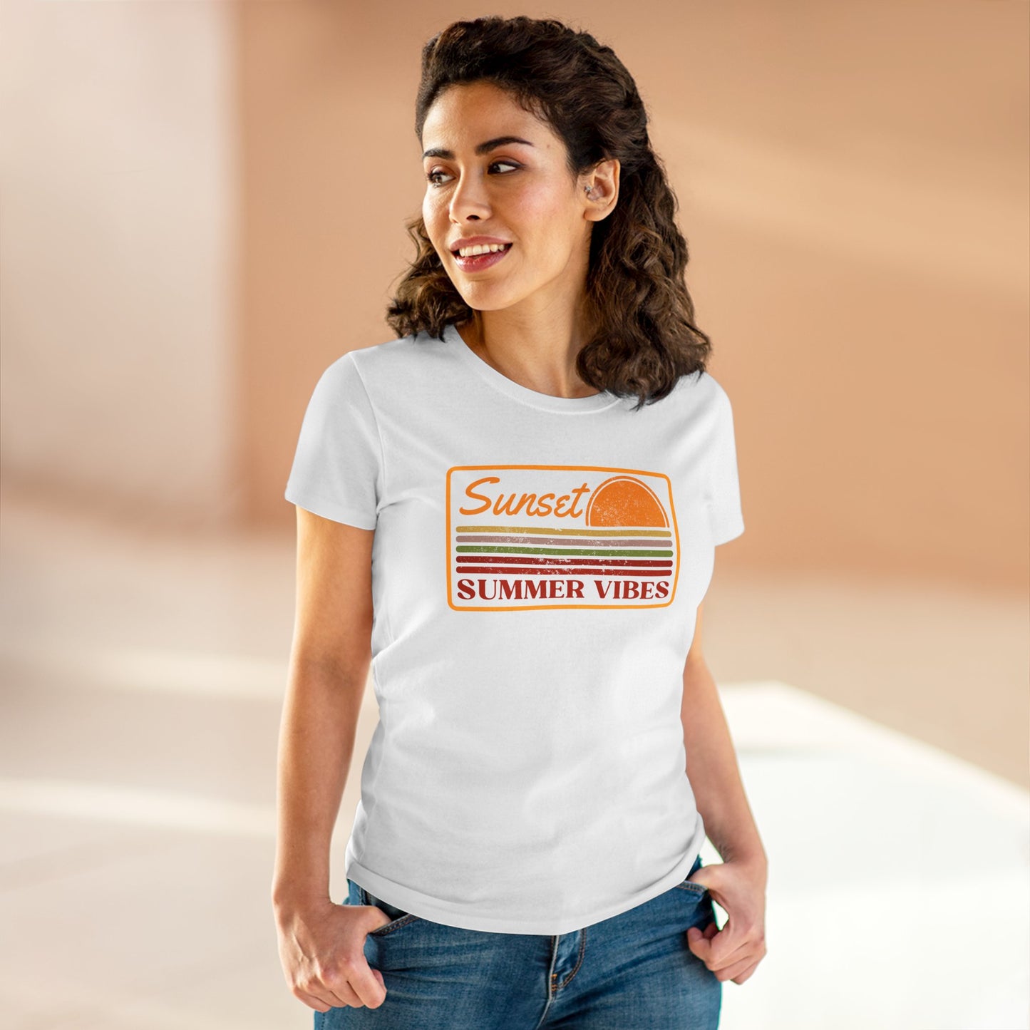 Summer Vibes Women's Beach T-Shirt - 100% Cotton, Semi-Fitted, Soft and Comfy