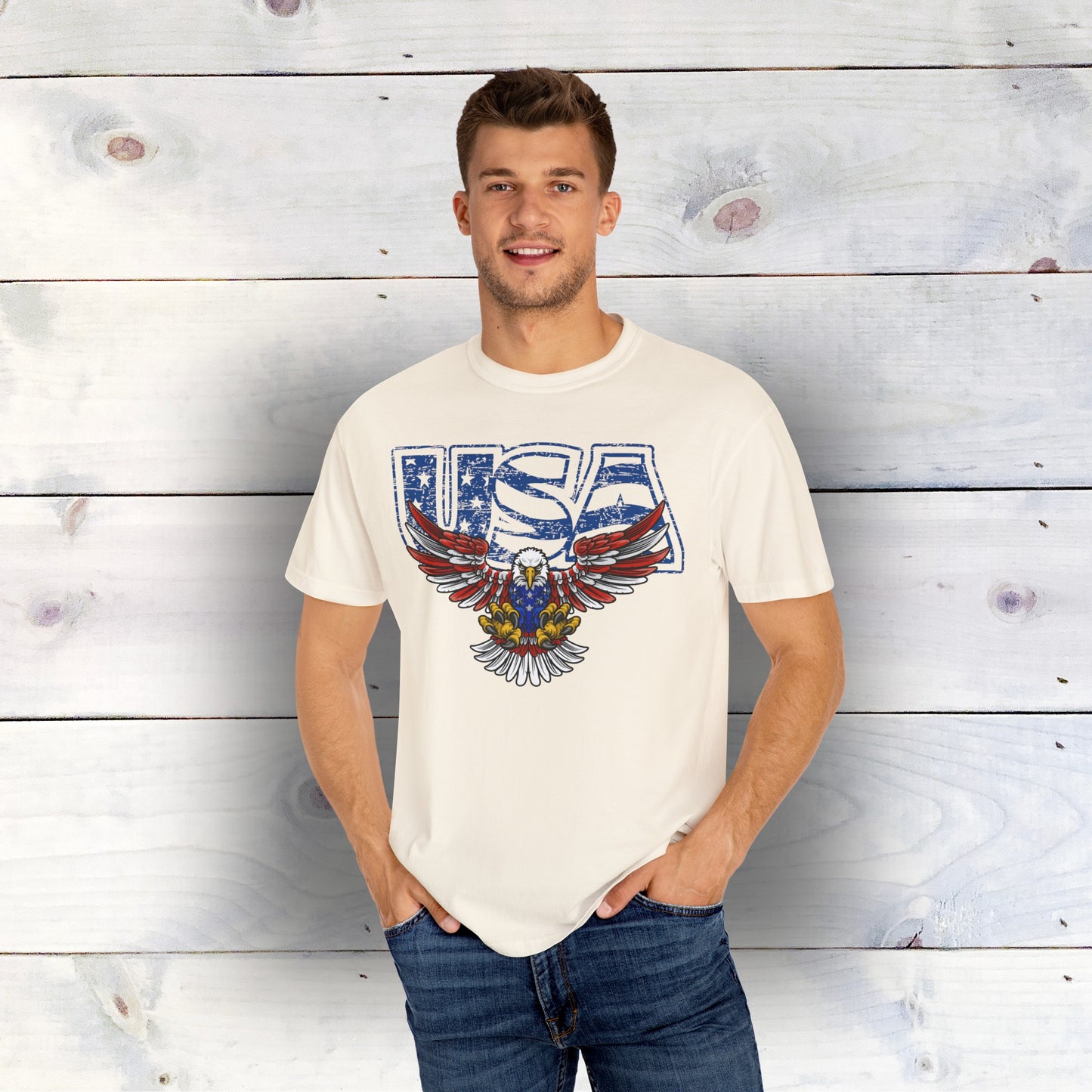 USA Themed Comfort Colors 1717 Garment-Dyed T-Shirt - 100% Ring-Spun Cotton, Relaxed Fit