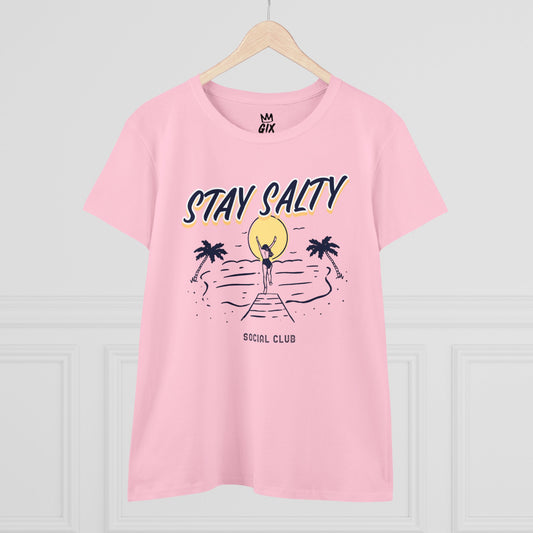 Stay Salty Women's Beach T-Shirt - 100% Cotton, Semi-Fitted, Soft and Comfy
