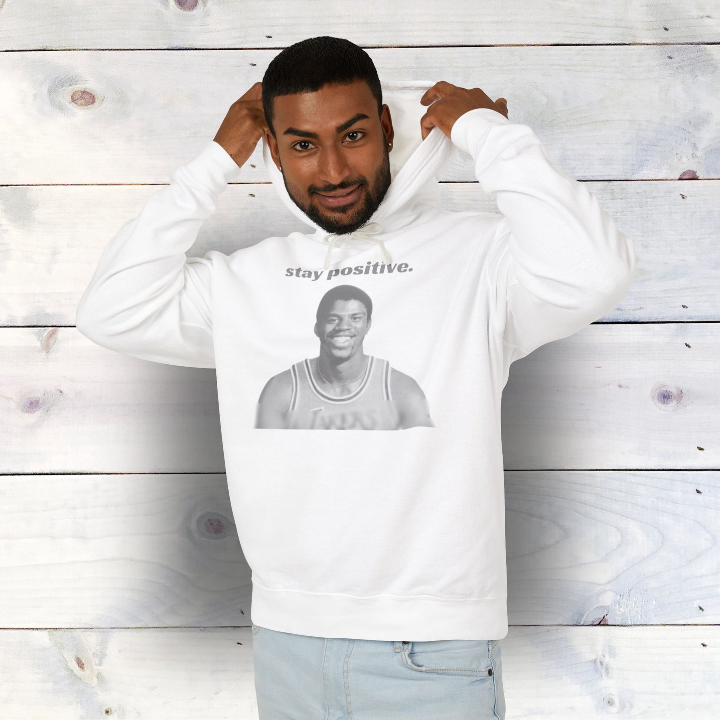 Magic Johnson 'Stay Positive' 100% ring-spun US cotton Hoodie - Ultra-Soft & Inspirational