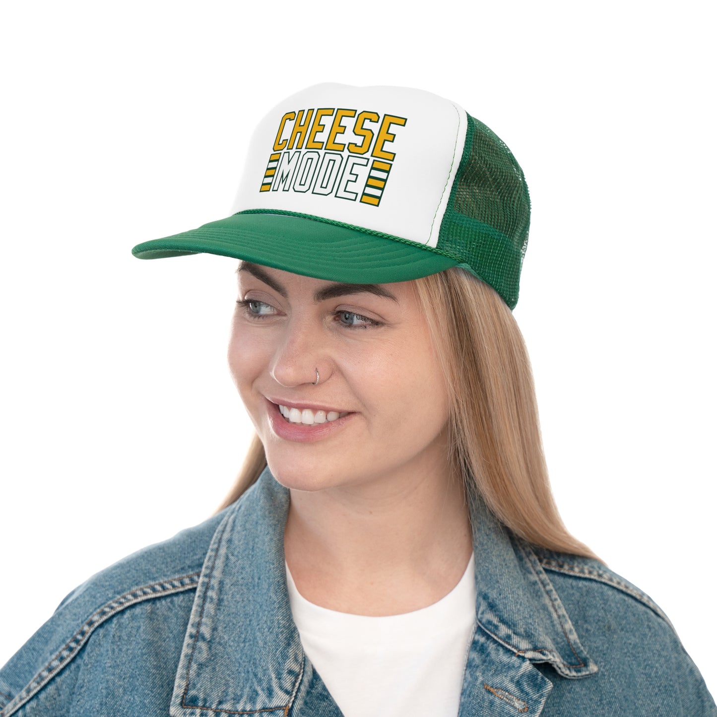 Green Bay 'Cheese Mode' Trucker Hat - Adjustable, Durable Mesh Back Cap