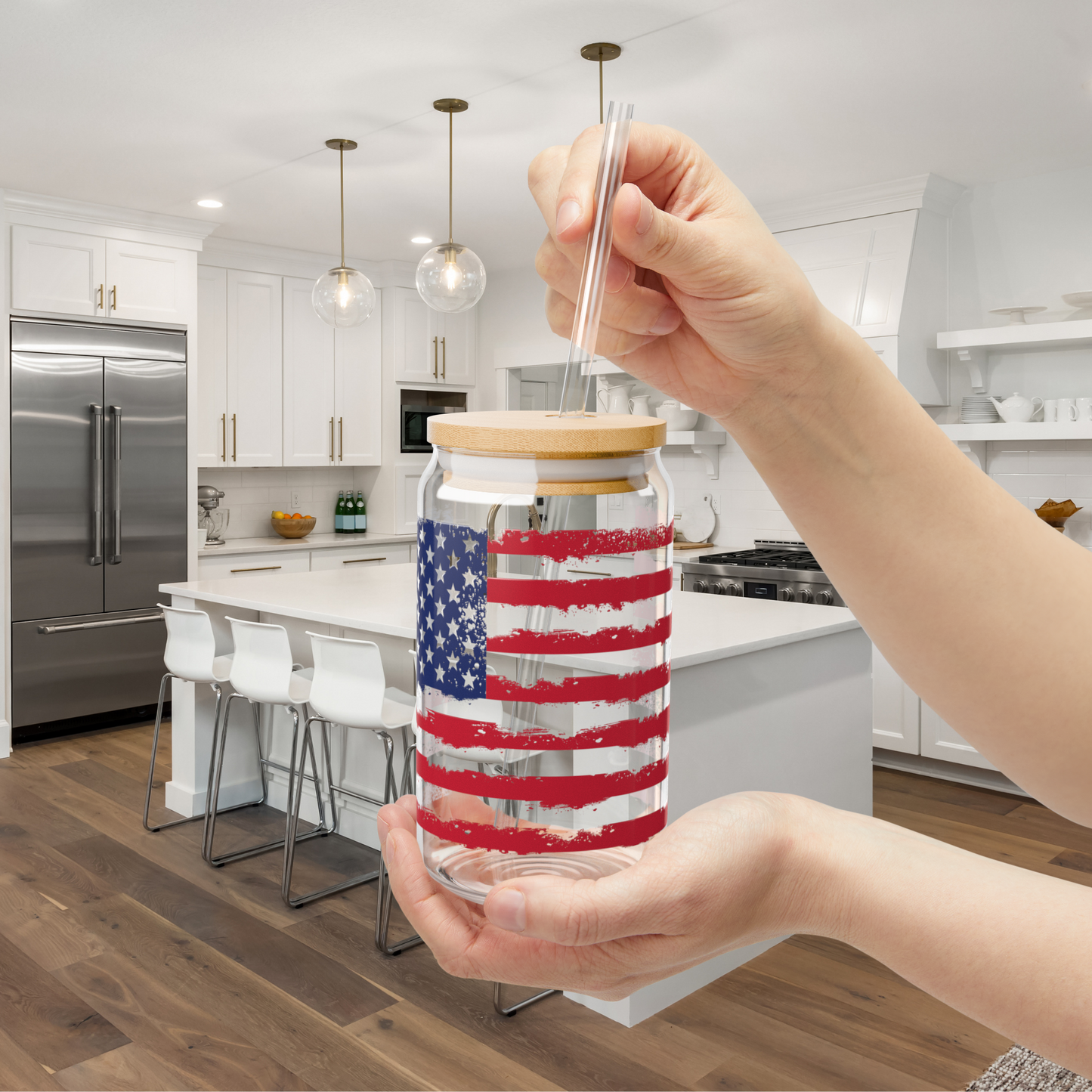 American Flag 16oz Tempered Glass Sipper - Durable, Stylish & Safe Beverage Glass