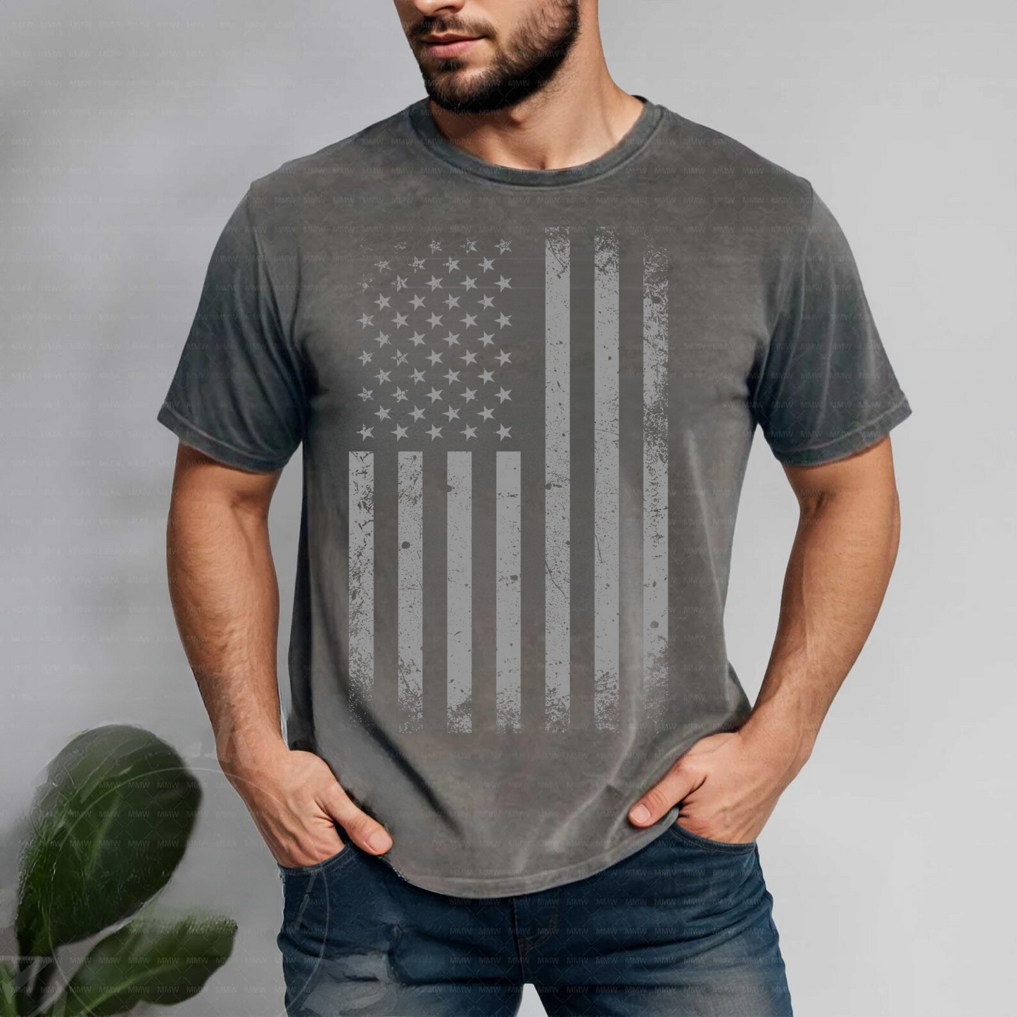 American Flag T-Shirt - Comfort Colors 1717, Vertical Design, 100% Ring-Spun Cotton