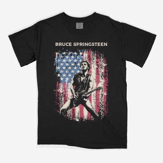 Bruce Springsteen Distressed American Flag T-Shirt - Comfort Colors 1717, 100% Ring-Spun Cotton, Relaxed Fit