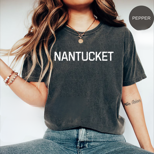 Nantucket Oversized T-Shirt - Comfort Colors 1717, Distressed Look, Pepper Color, 100% Ring-Spun Cotton