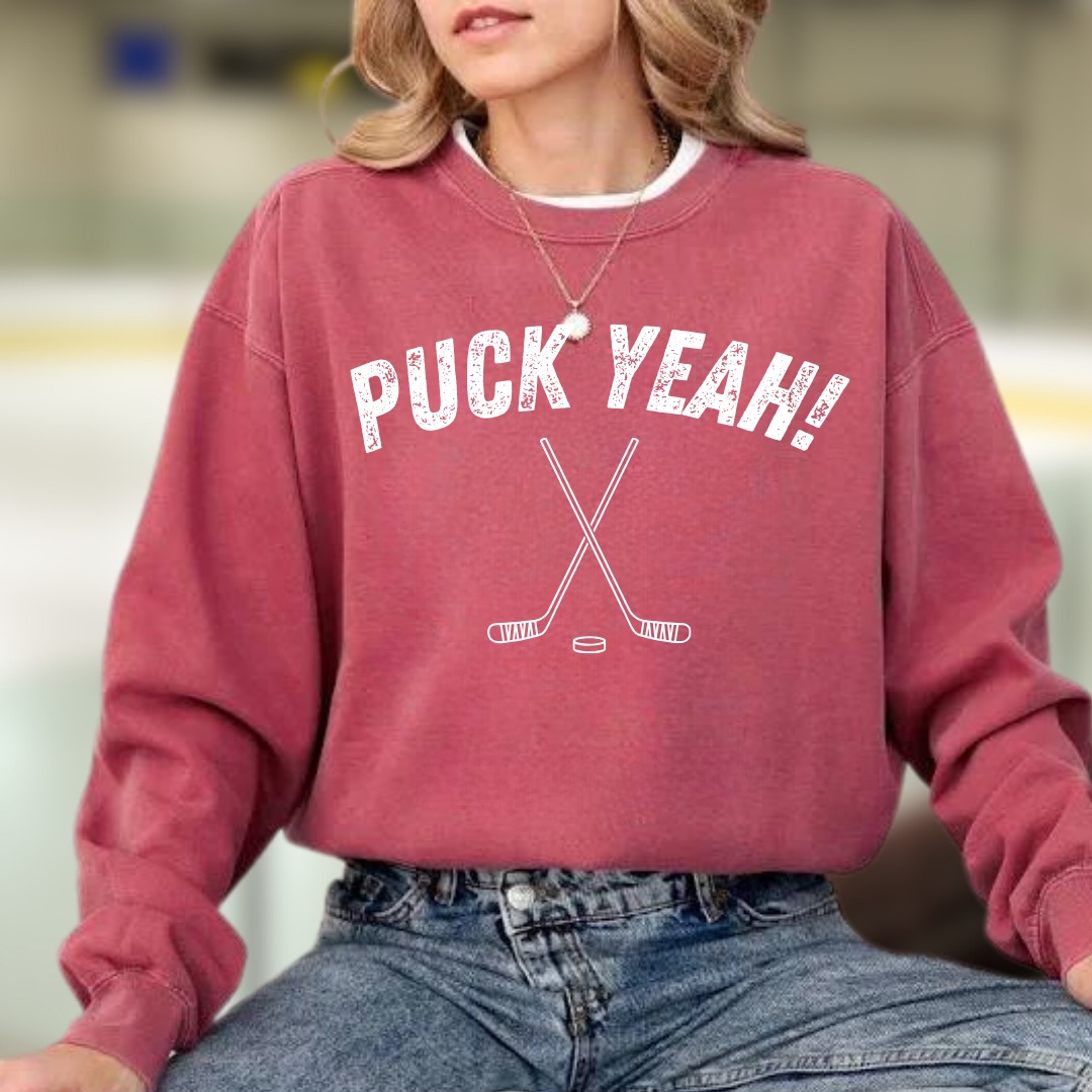 Eco-Friendly PUCK YEAH! Garment-Dyed Sweatshirt - Sustainable Ring-Spun Cotton & Polyester Blend